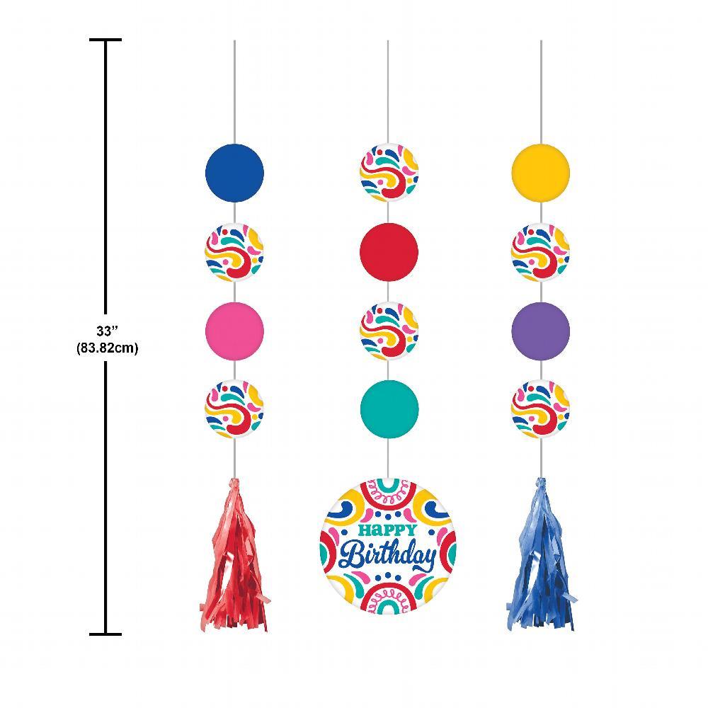 Birthday Swirls Hanging Cutouts w/ Tassels (3 per Pkg) | Amazing Pinatas 