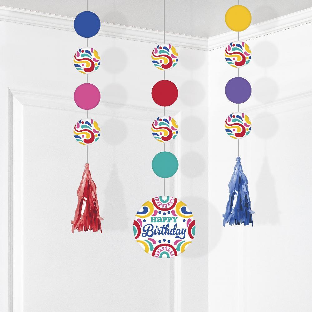 Birthday Swirls Hanging Cutouts w/ Tassels (3 per Pkg) | Amazing Pinatas 