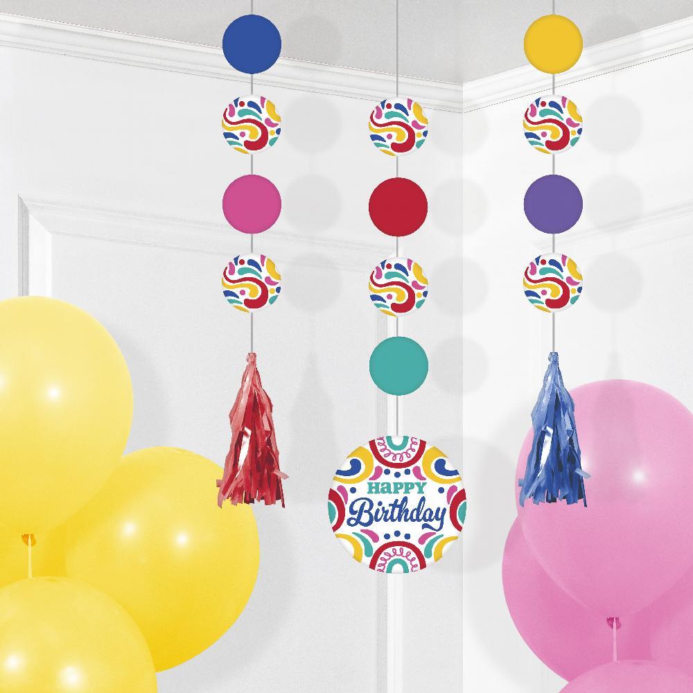 Birthday Swirls Hanging Cutouts w/ Tassels (3 per Pkg) | Amazing Pinatas 