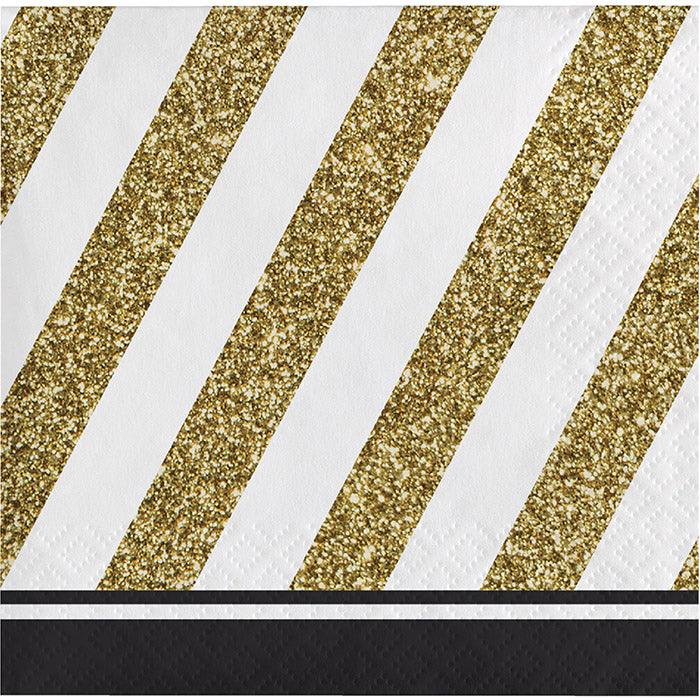 Black & Gold Beverage Napkin, 3 Ply, 16 ct | Amazing Pinatas 