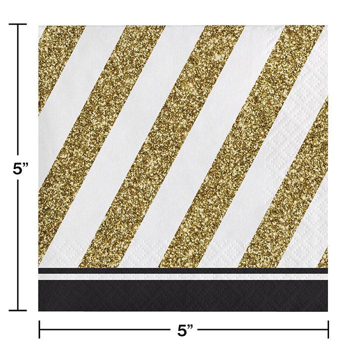 Black & Gold Beverage Napkin, 3 Ply, 16 ct | Amazing Pinatas 