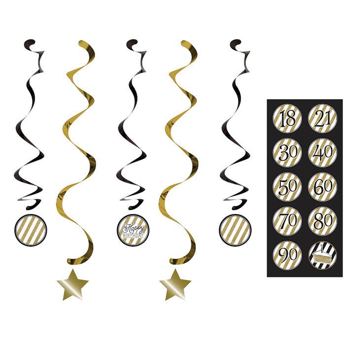 Black And Gold Dizzy Danglers, 5 ct | Amazing Pinatas 