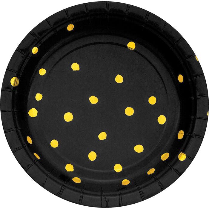 Black And Gold Foil Dot Dessert Plates, 8 ct | Amazing Pinatas 