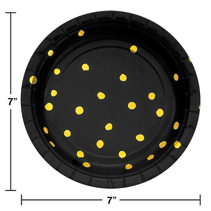 Black And Gold Foil Dot Dessert Plates, 8 ct | Amazing Pinatas 