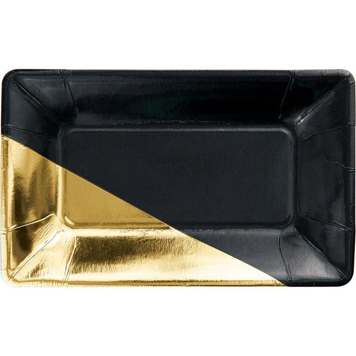 Black And Gold Foil Rectangular Paper Plates By Elise, 8 ct | Amazing Pinatas 