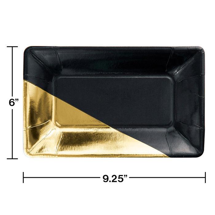 Black And Gold Foil Rectangular Paper Plates By Elise, 8 ct | Amazing Pinatas 
