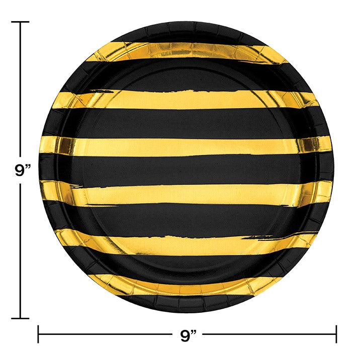 
                  
                    Black And Gold Foil Striped Paper Plates, 8 ct | Amazing Pinatas 
                  
                