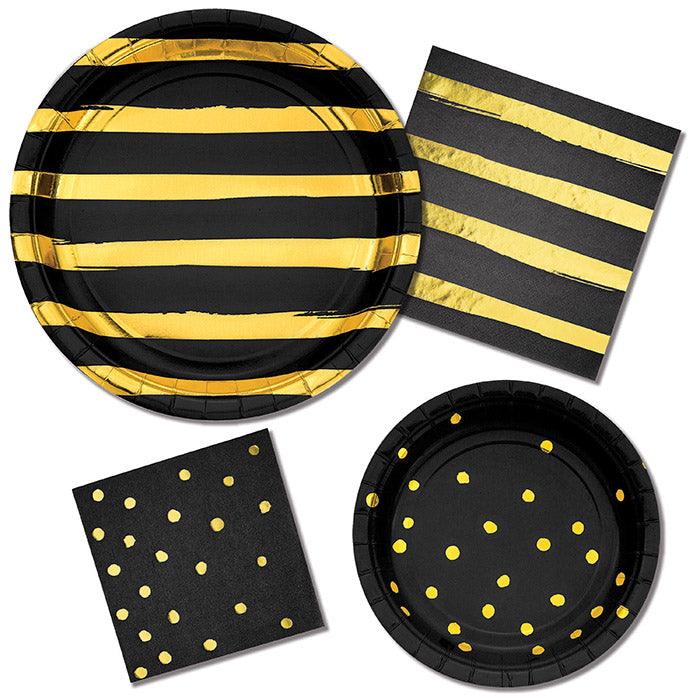 
                  
                    Black And Gold Foil Striped Paper Plates, 8 ct | Amazing Pinatas 
                  
                