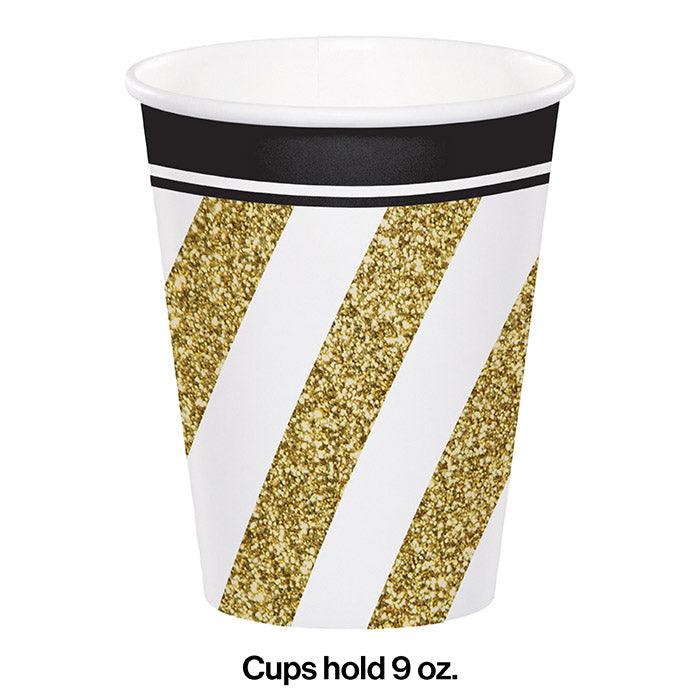 Black & Gold Hot/Cold Paper Cups 9 Oz., 8 ct | Amazing Pinatas 