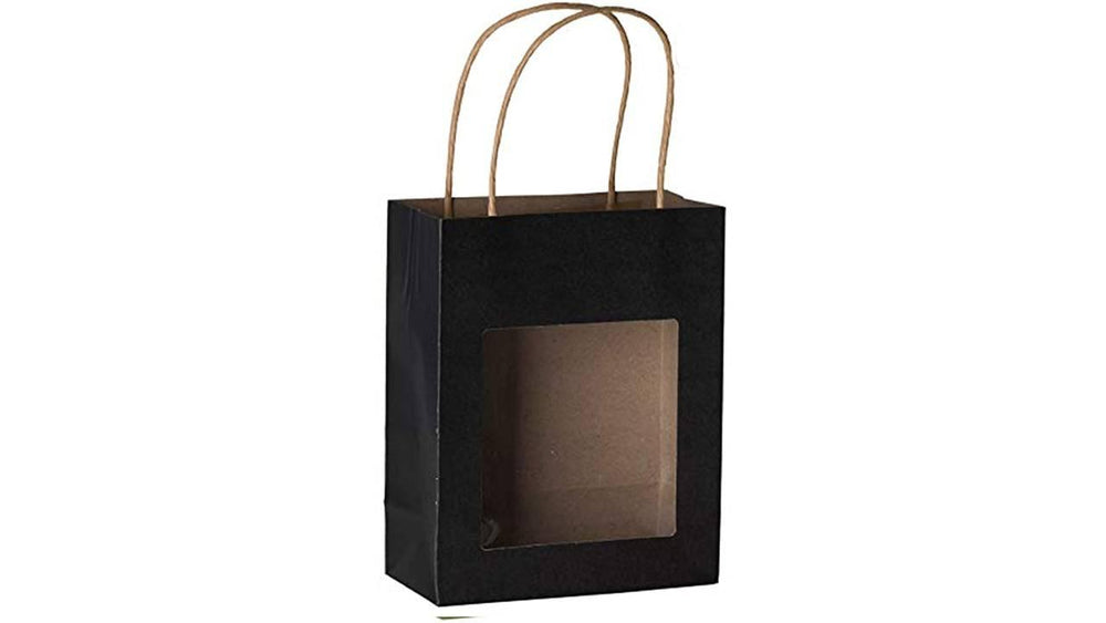 Black Kraft Paper Bag With Window 20 Pack 7.75"X 6.25"X 3" | Amazing Pinatas 