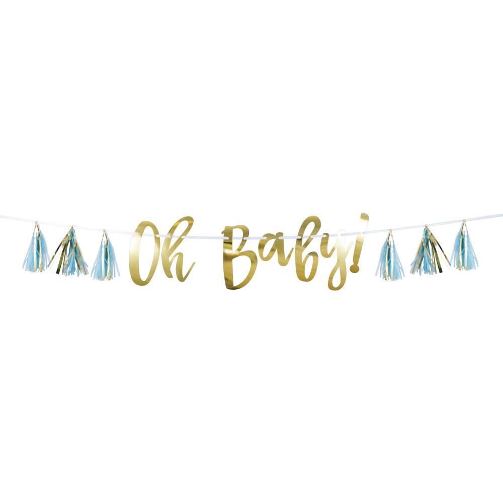 Blue And Gold Oh Baby Tassel Banner (1/Pkg) | Amazing Pinatas 