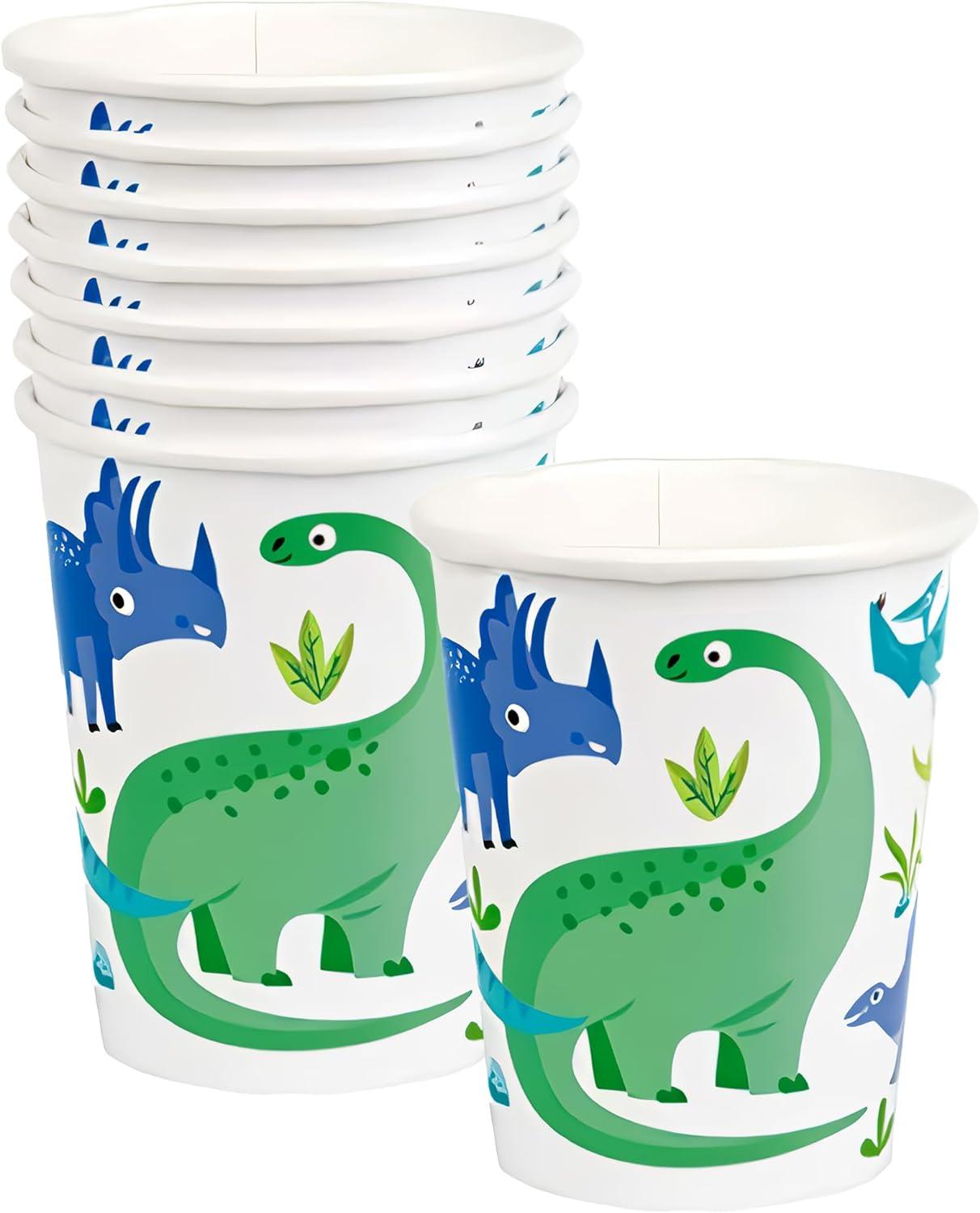 Blue & Green Dinosaur Birthday Party 9 oz Beverage Cups, Pack of 8 | Amazing Pinatas