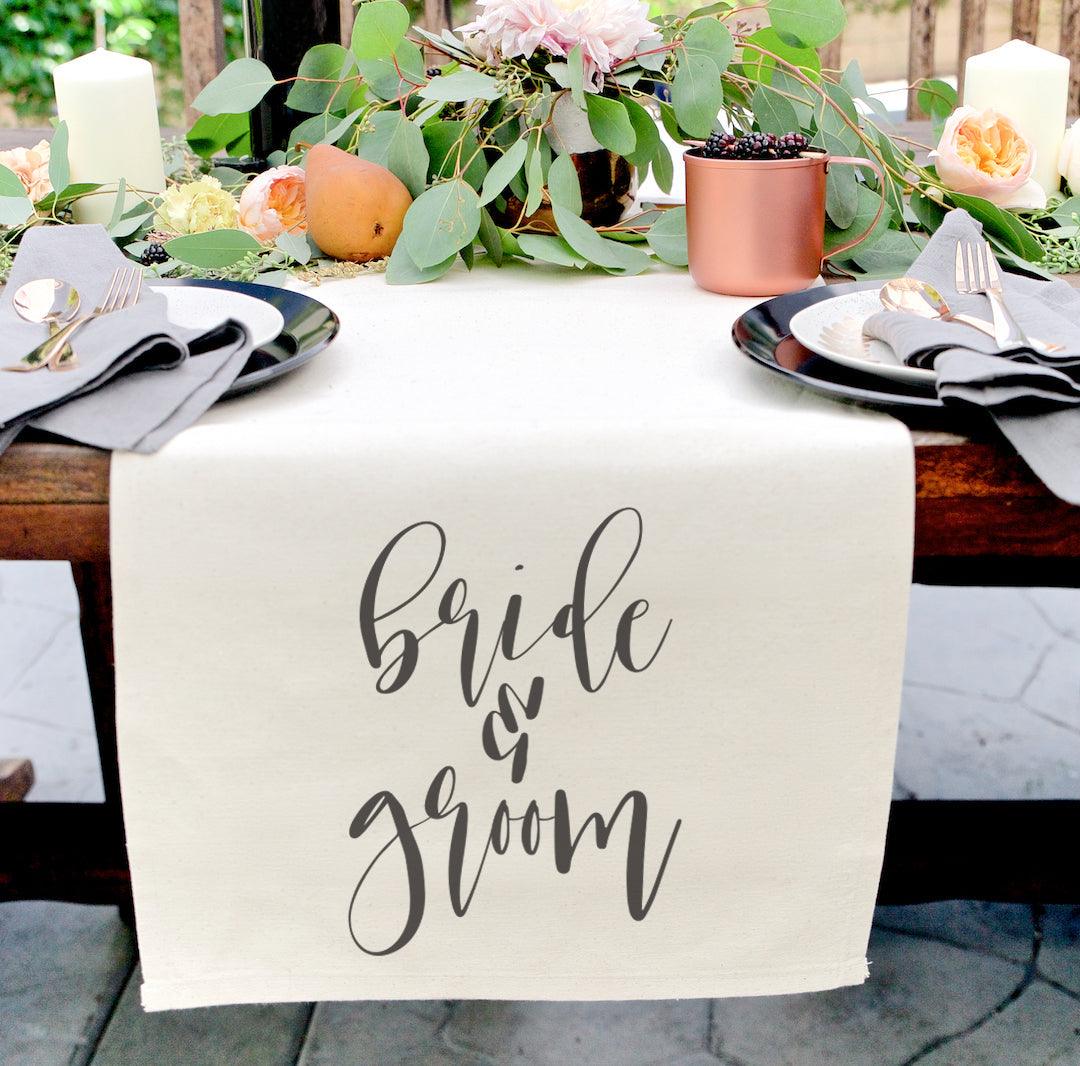 Bride & Groom Cotton Canvas Table Runner | Amazing Pinatas 