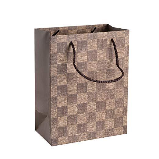 Checkered Gift Bags 9"X 7"X 4" Brown Set 24 | Amazing Pinatas 