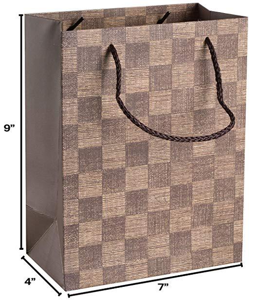 Checkered Gift Bags 9"X 7"X 4" Brown Set 24 | Amazing Pinatas 