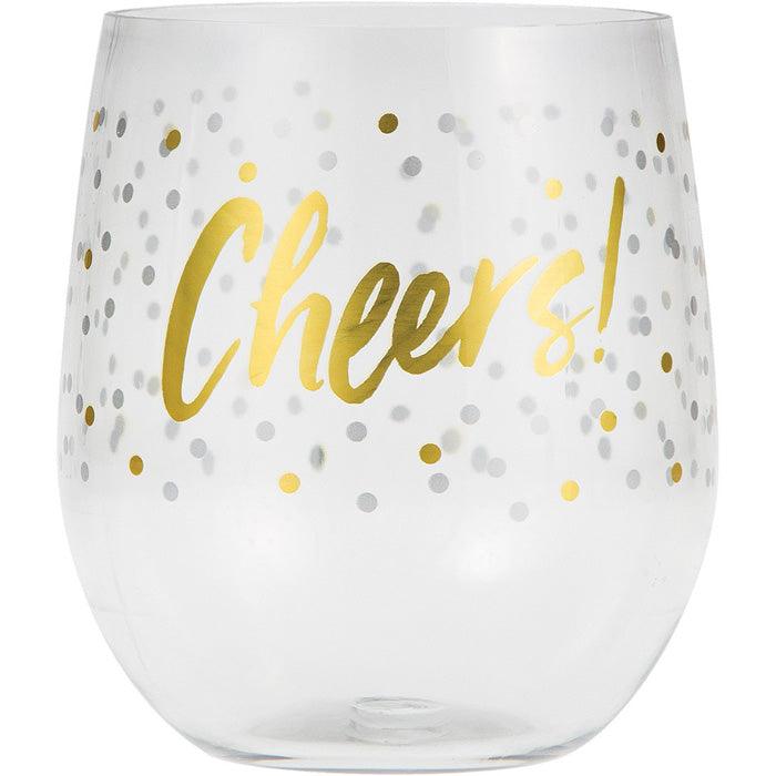 "Cheers" Plastic Stemless Wine Glass By Elise | Amazing Pinatas 