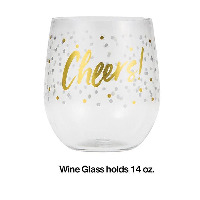 "Cheers" Plastic Stemless Wine Glass By Elise | Amazing Pinatas 