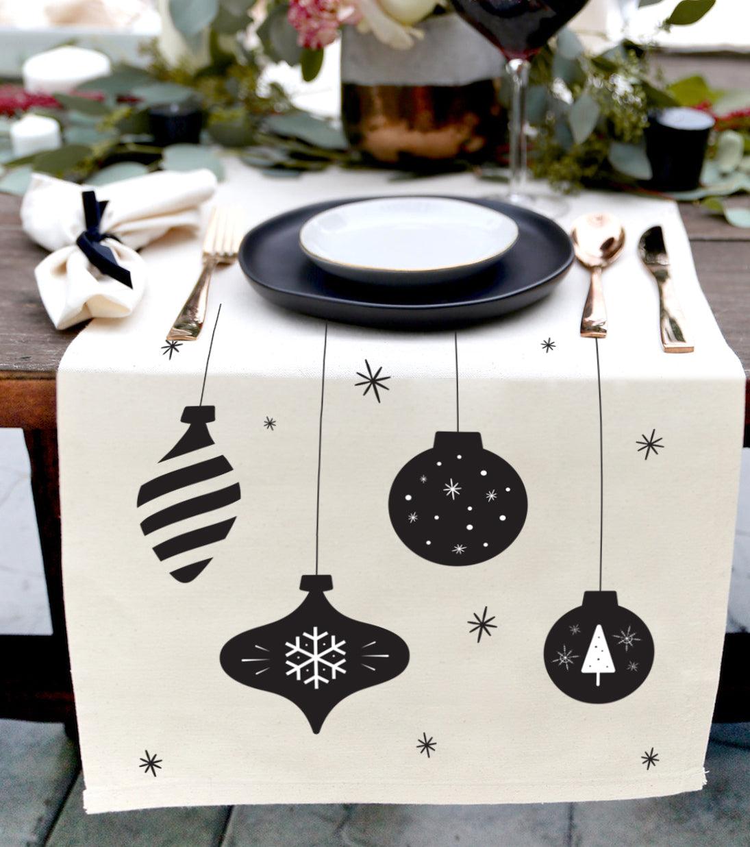 Christmas Ornaments Cotton Canvas Table Runner | Amazing Pinatas 