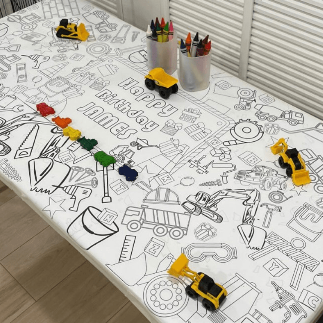 Construction Birthday Coloring Activity Table Cover | Amazing Pinatas 