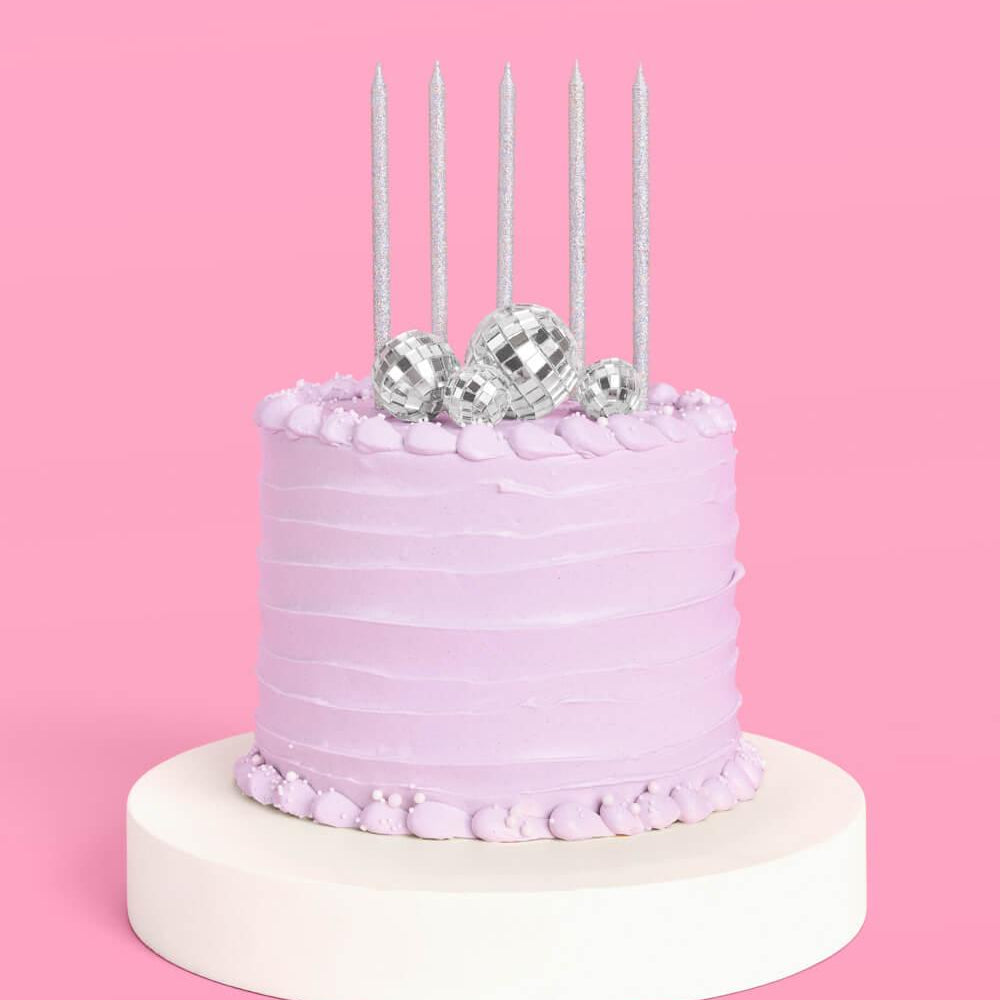 Disco + Iridescent Candle Cake Topper - candles + disco ball cake toppers