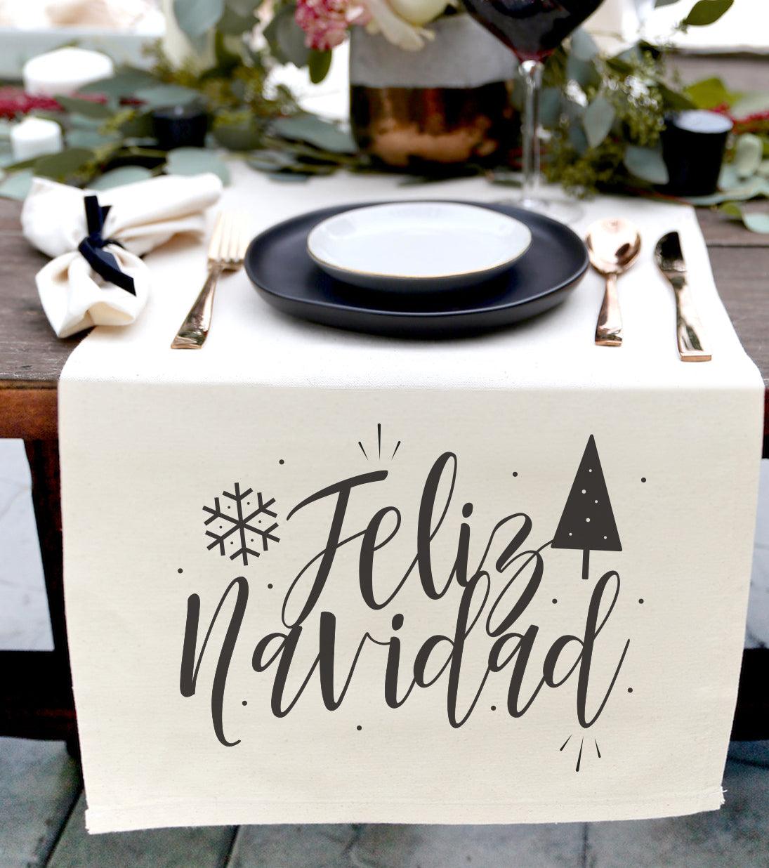 Feliz Navidad Cotton Canvas Table Runner | Amazing Pinatas 