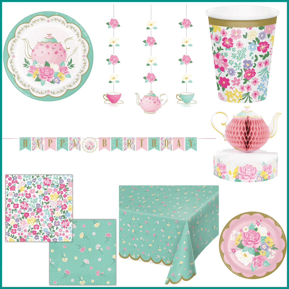 
                  
                    Floral Tea Party Birthday Kit for 8 (46 Total Items) | Amazing Pinatas 
                  
                