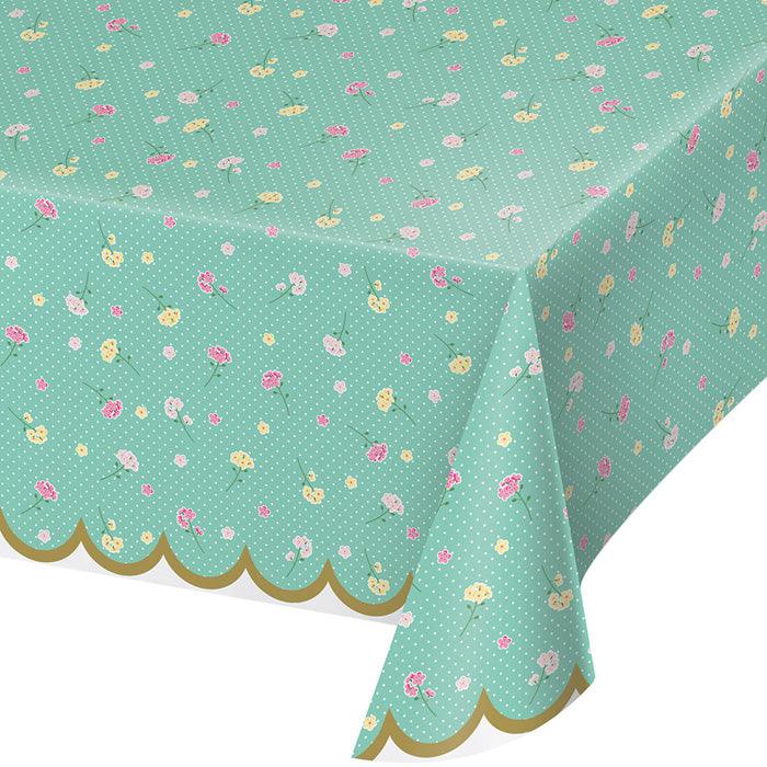 Floral Tea Party Plastic Tablecover All Over Print, 54" X 102" | Amazing Pinatas 