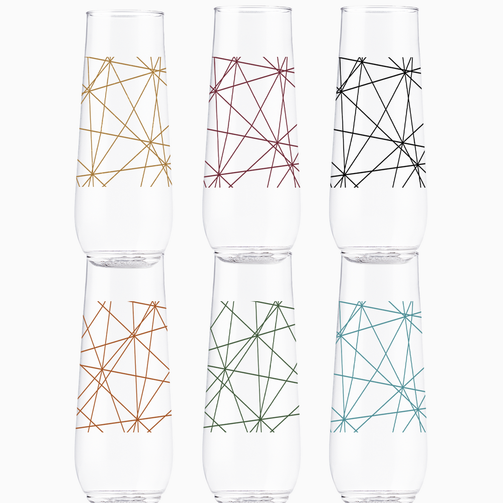 Flute Glasses Set 9oz | Abstract Lines | Amazing Pinatas 