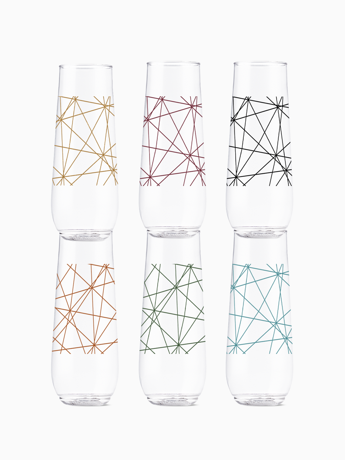 Flute Glasses Set 9oz | Abstract Lines | Amazing Pinatas 