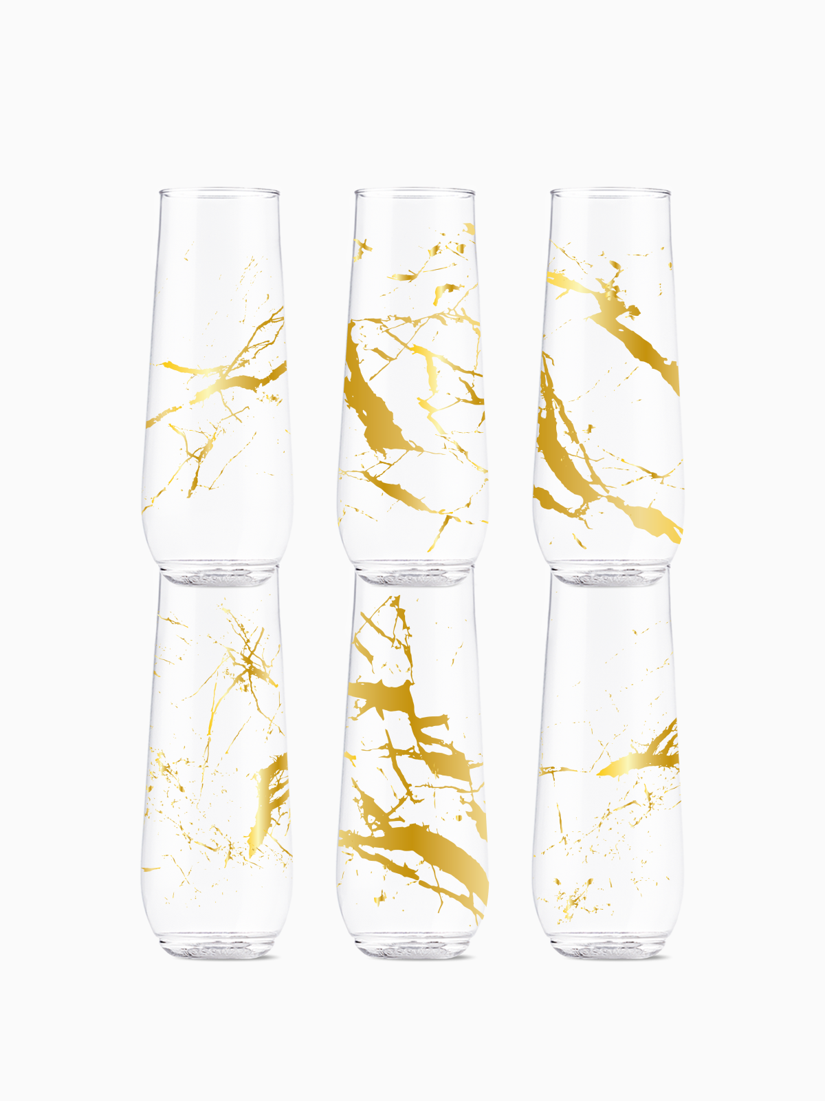 Flute Glasses Set 9oz | Gold Foil Marble | Amazing Pinatas 