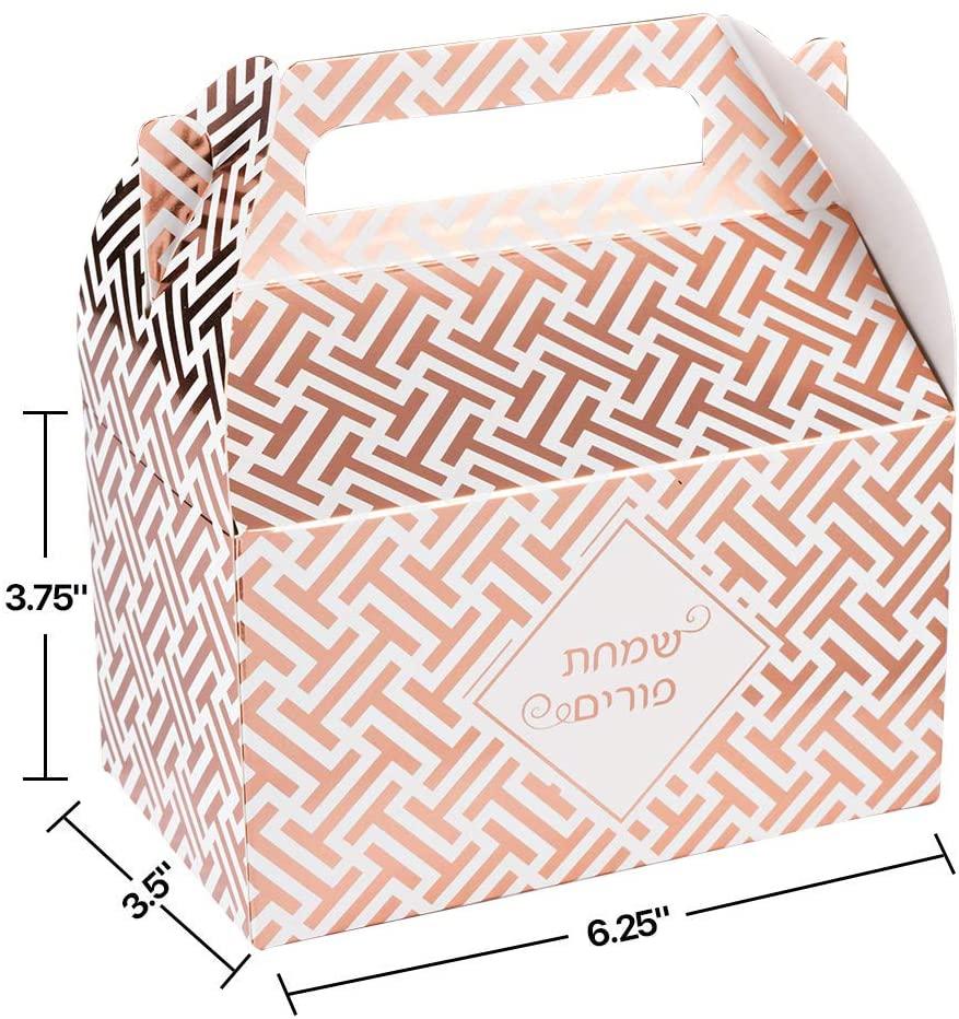 Foil Purim Treat Box Rose Gold 6.25" X 3.75" X 3.5" 20 Pack | Amazing Pinatas 