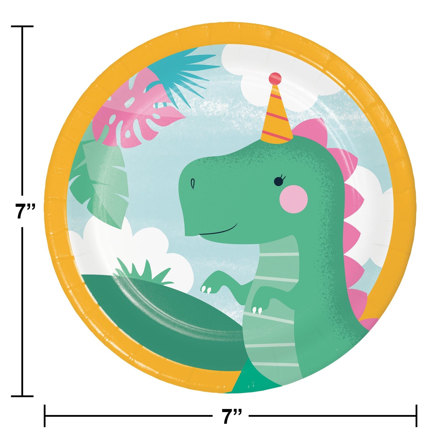 Girl Dino Party 7 Inch Dessert Plate, Assorted Designs (8/Pkg) | Amazing Pinatas 