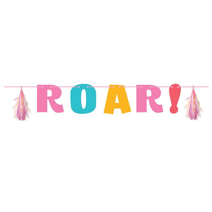 Girl Dino Party Letter Banner W/ Tassles, Iridescent | Amazing Pinatas 