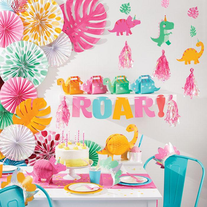 Girl Dino Party Letter Banner W/ Tassles, Iridescent | Amazing Pinatas 