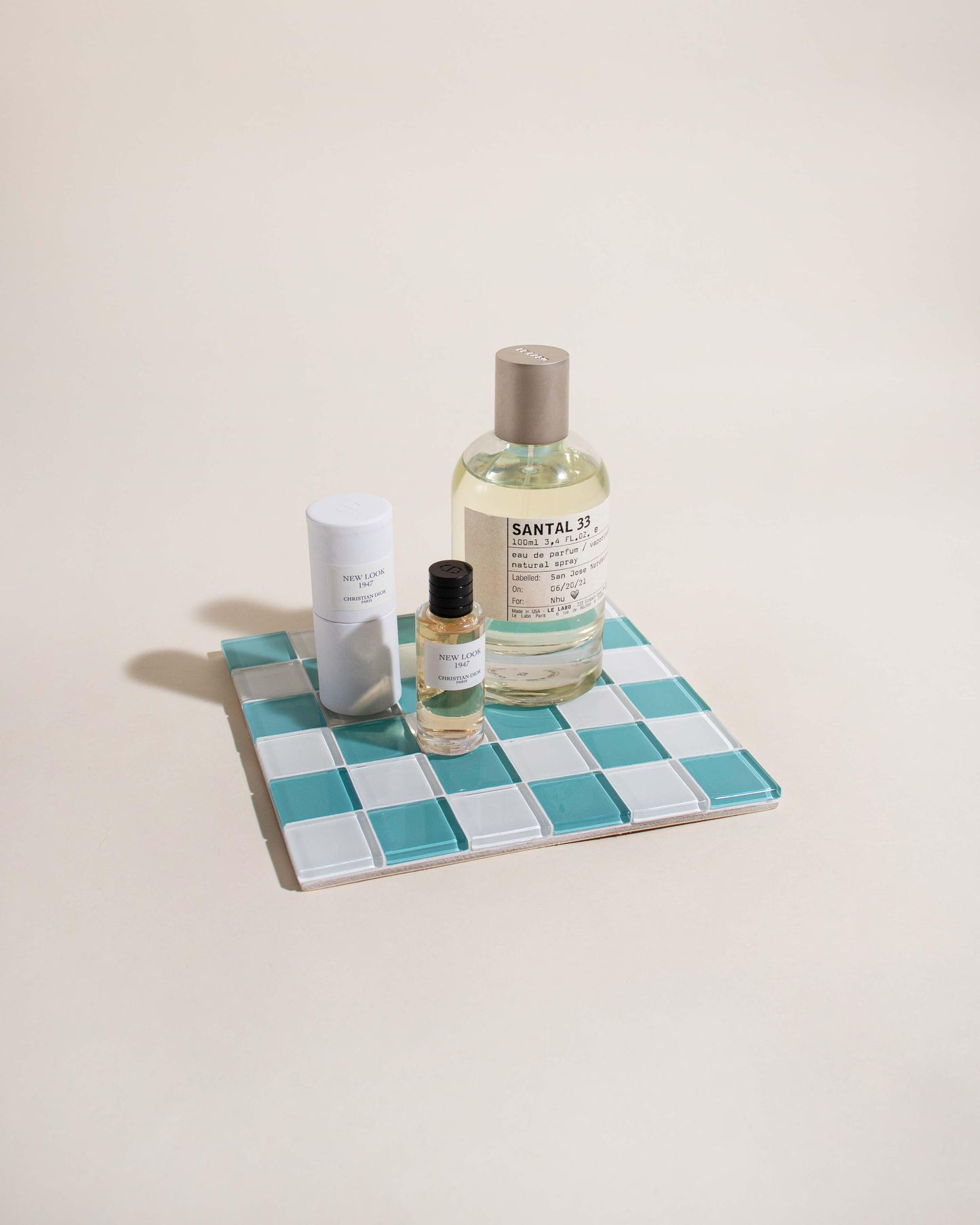 GLASS TILE DECORATIVE TRAY - Teal & White Checkered | Amazing Pinatas 