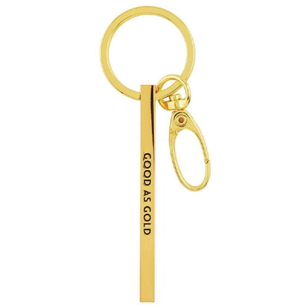 Good As Gold Stamped Bar Keychain in Gold | Minimalist Metal Quote Keychain | Amazing Pinatas 