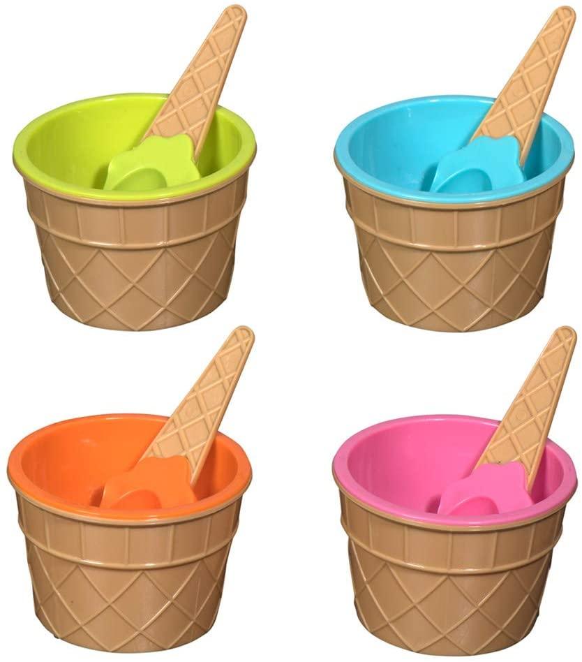 Ice Cream Bowls And Spoons - 2 Orange 2 Pink 2 Light Green 2 Sky Blue | Amazing Pinatas 