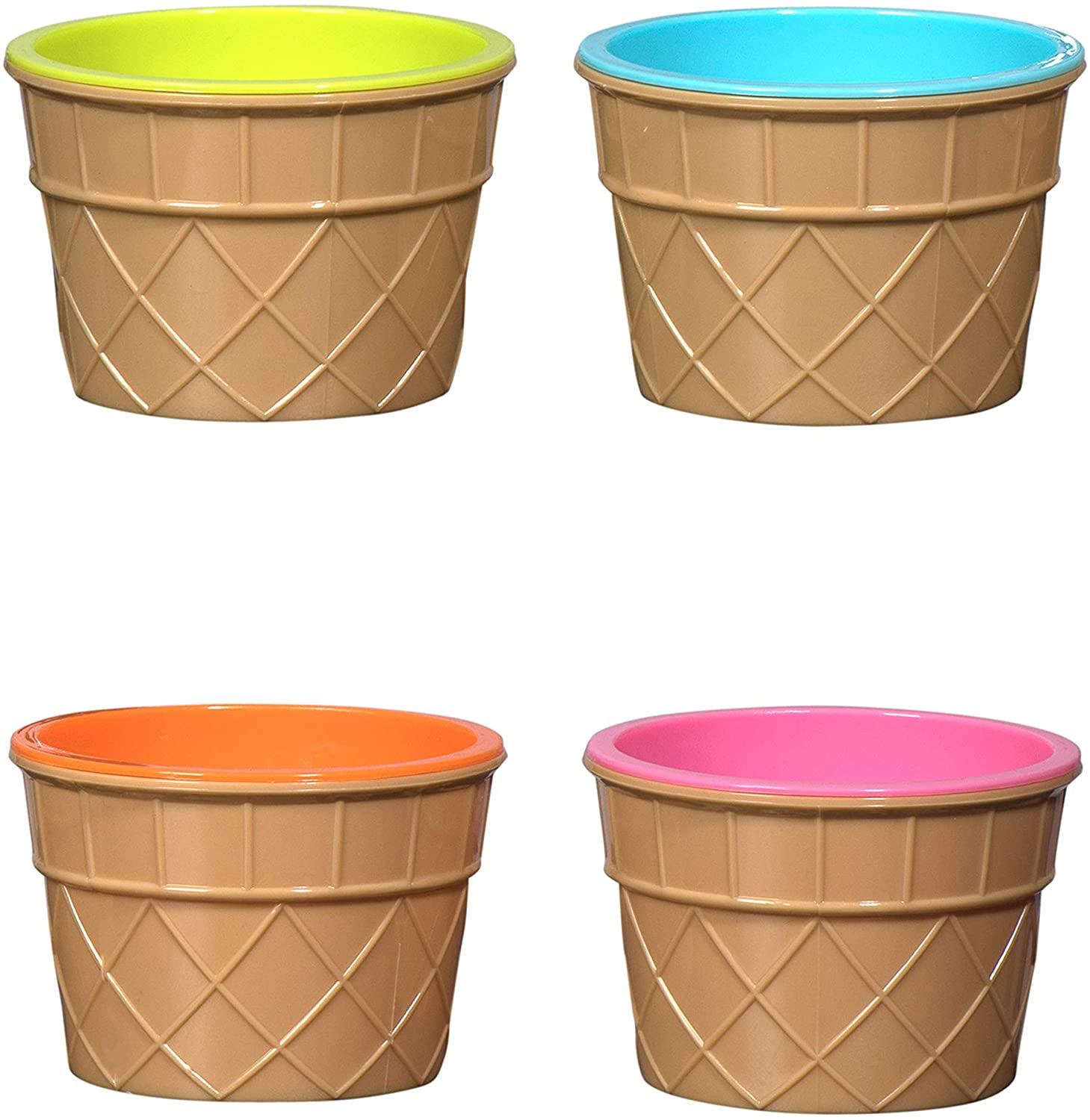 Ice Cream Bowls And Spoons - 2 Orange 2 Pink 2 Light Green 2 Sky Blue | Amazing Pinatas 