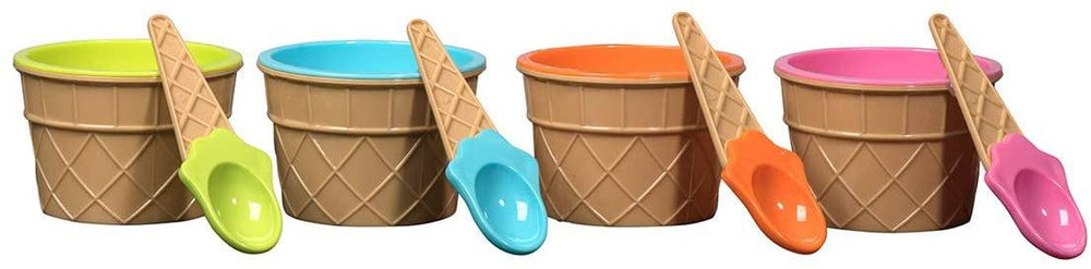 Ice Cream Bowls And Spoons - 2 Orange 2 Pink 2 Light Green 2 Sky Blue | Amazing Pinatas 