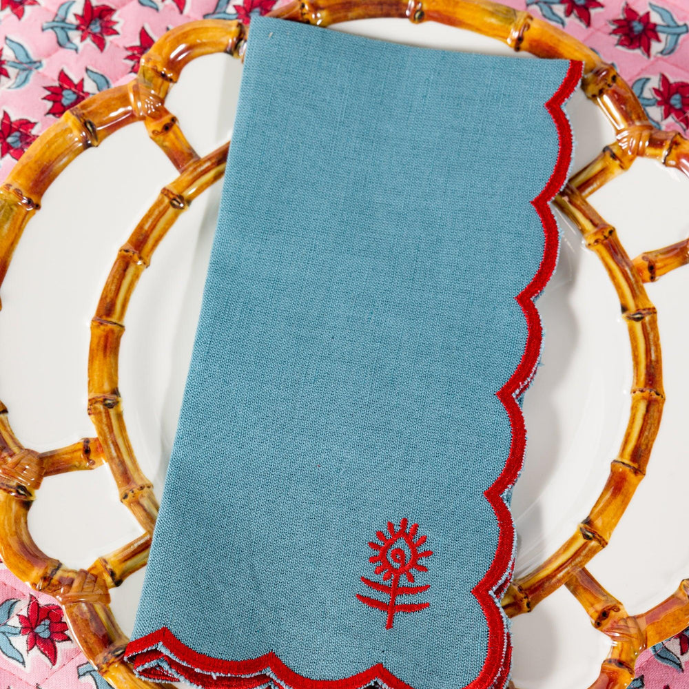 Icon Linen Napkins S/4 - Aqua + Cherry