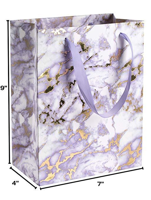 Marble Purple Design Foil Stamped Gift Bags 24 Pack 9"X 7"X 4" | Amazing Pinatas 