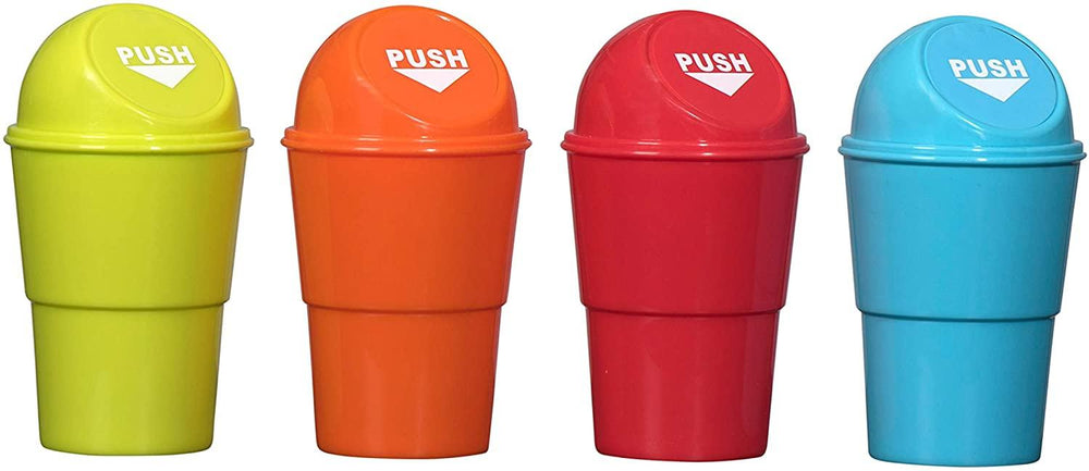 Mini Trash Cans 2 Red 2 Blue 2 Yellow & 2 Orange 3.75" X 6.5" | Amazing Pinatas 