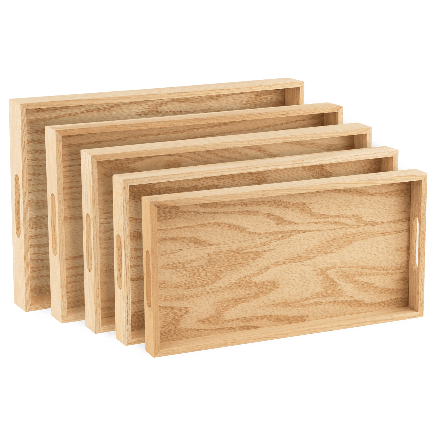 Oak Wood Nested Serving Trays Five Piece Set of Rectangular Quality Wooden Trays with Cut Out Handles | Amazing Pinatas 