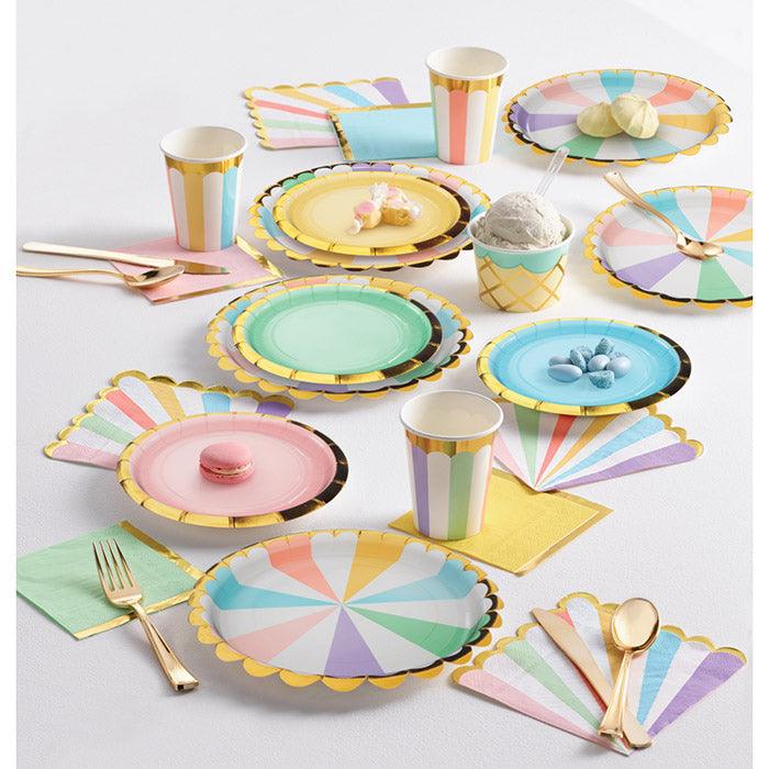 Pastel Celebrations Dinner Plate, Scallop Shaped, Foil 8ct | Amazing Pinatas 