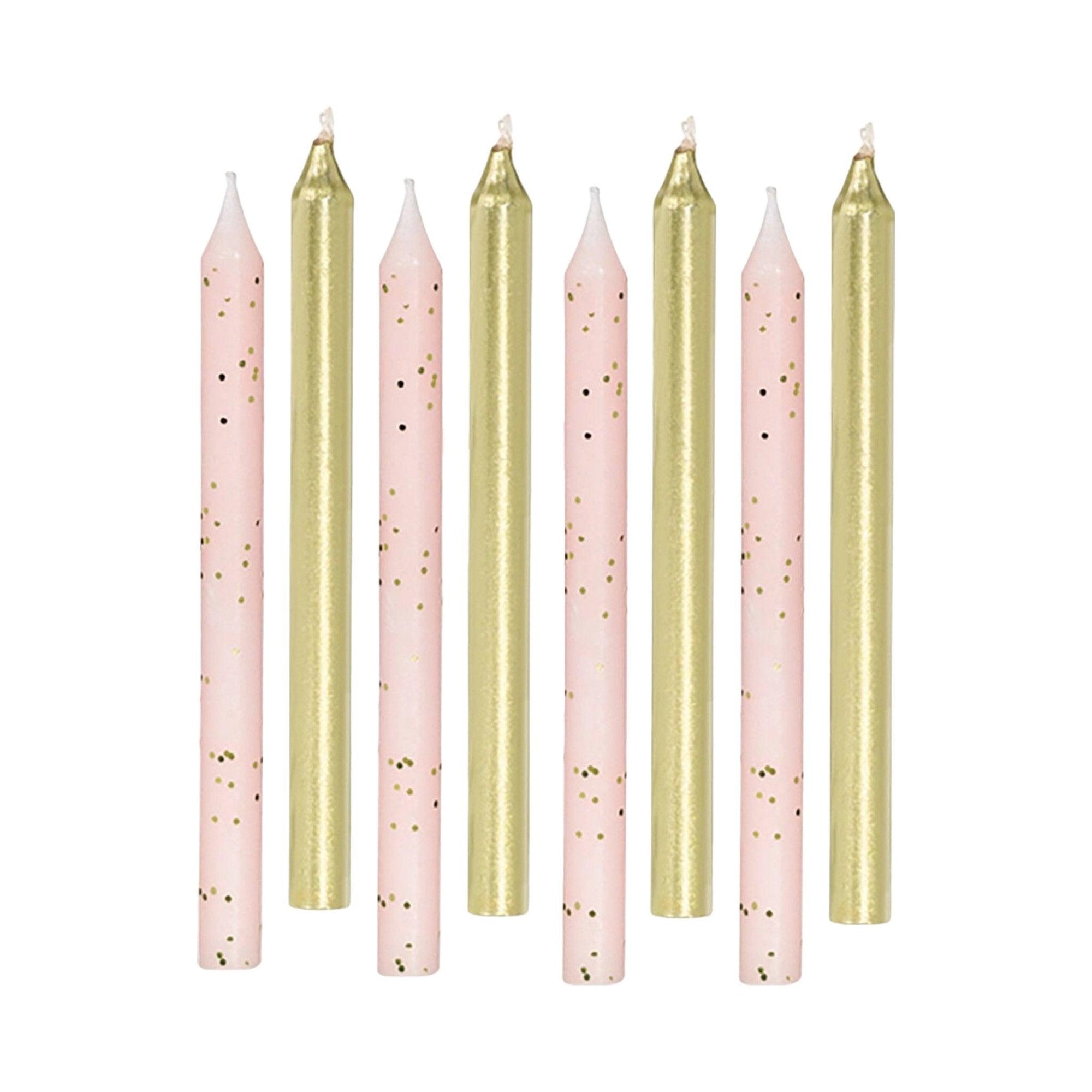 Pastel Pink Glitter & Metallic Gold Birthday Candles | Amazing Pinatas