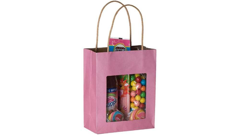 Pink Kraft Paper Bag With Window 20 Pack 7.75"X 6.25"X 3" | Amazing Pinatas 