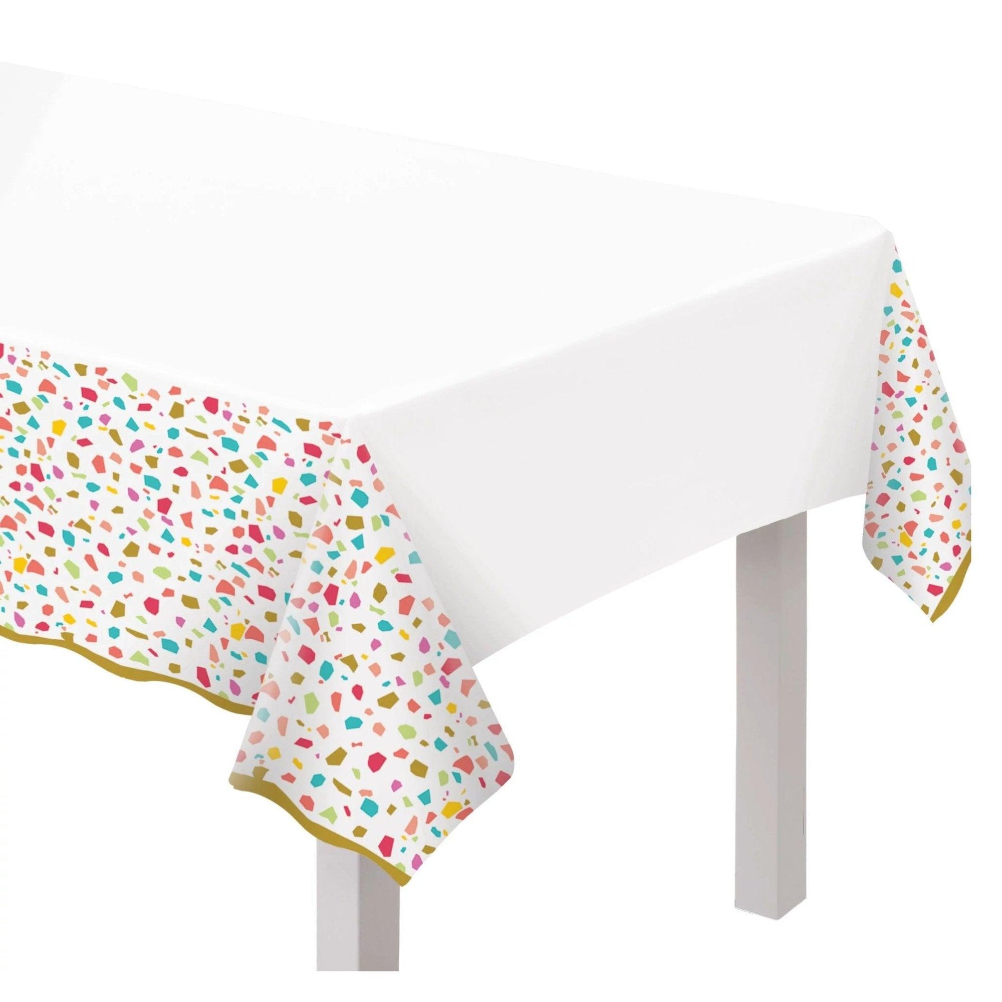 Rainbow Confetti Terrazzo Party Table Cover | Amazing Pinatas