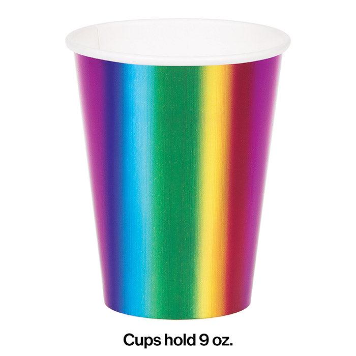 Rainbow Foil Hot/Cold Paper Cups 9 Oz., Rainbow Foil, 8 ct | Amazing Pinatas 