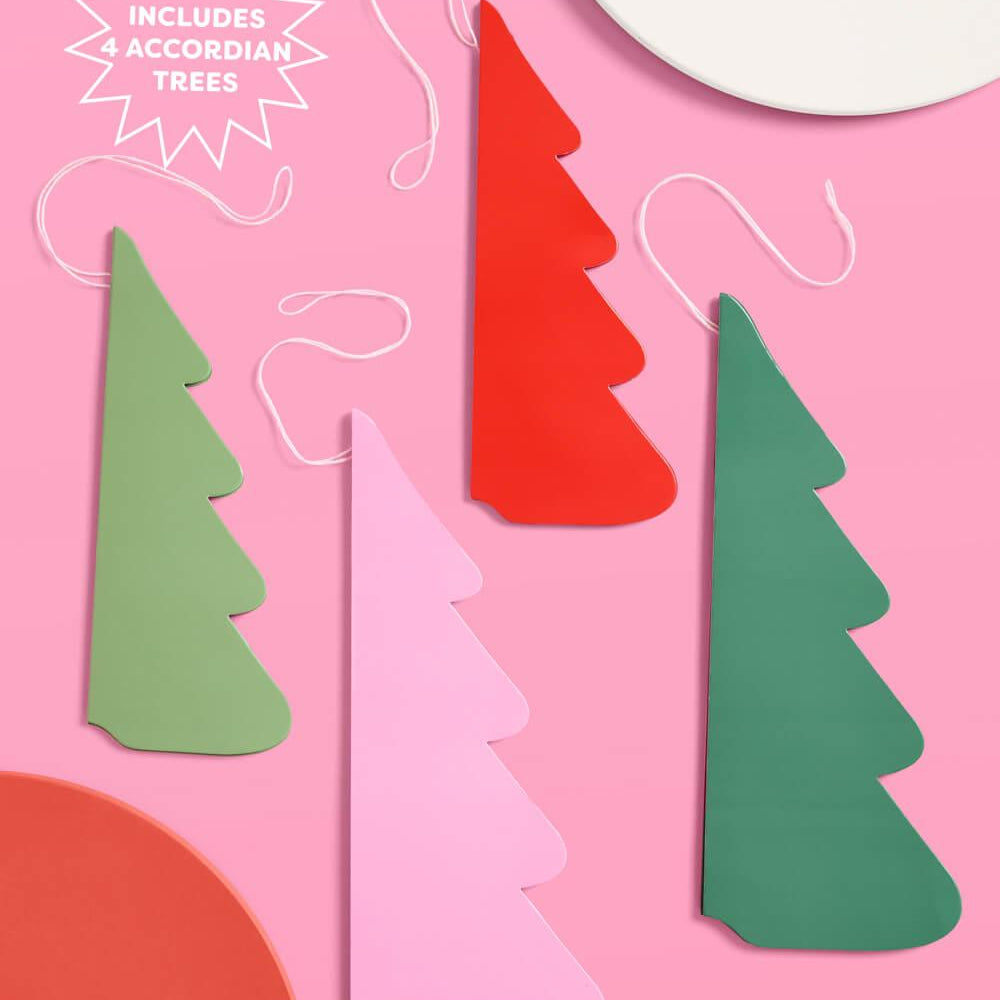 Very Merry Christmas Tree Set - 4 accordion tissue paper trees