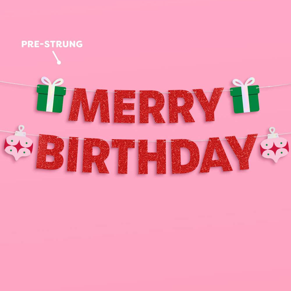 
                  
                    Merry Bday Banner - red glitter banner
                  
                